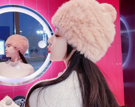 兔毛帽子女冬新款韩版时尚毛线帽针织帽护耳休...