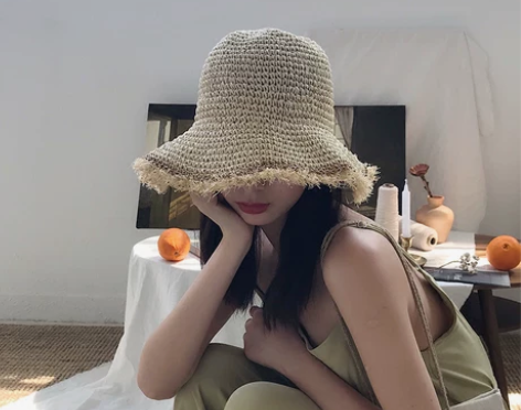 【小满】帽子女夏天出游可折叠草编渔夫帽女毛...