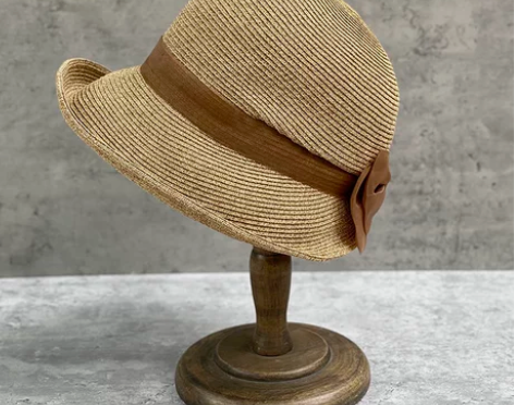 日本款后折卷边柯根纱蝴蝶结混色盆帽女夏季折...