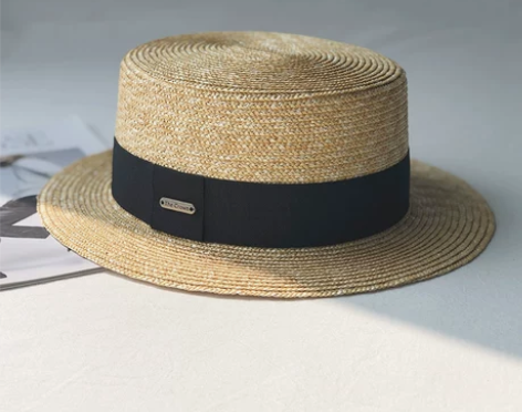 INS新款网红同款麦秆草平顶平沿防晒UV英...