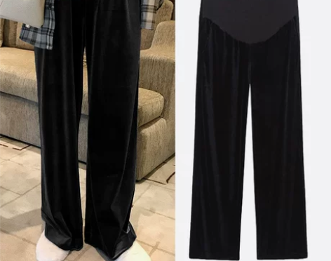 孕妇裤子秋季外穿宽松休闲裤金丝绒孕妇阔腿裤...