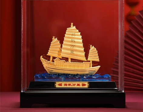 一帆风顺帆船摆件绒沙金工艺品家居客厅酒柜装...