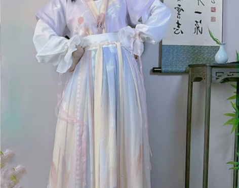 洛苓幽兰 唐褙子汉服夏款女圆领短衫褶裙原创...