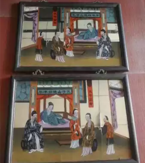 玻璃画一对孔子山造经书片古玩古董老玉器怀旧...