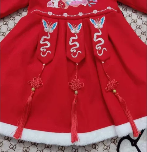 拜年服女童公主裙小女孩裙子冬款加绒加厚拜年...