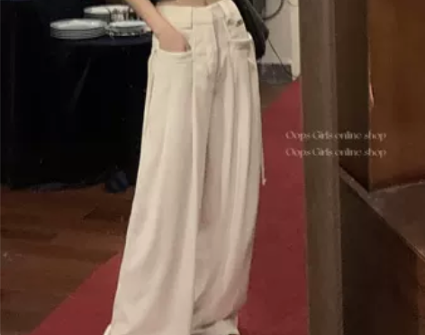 白色垂感休闲裤女装夏季薄款阔腿拖地长裤小个...