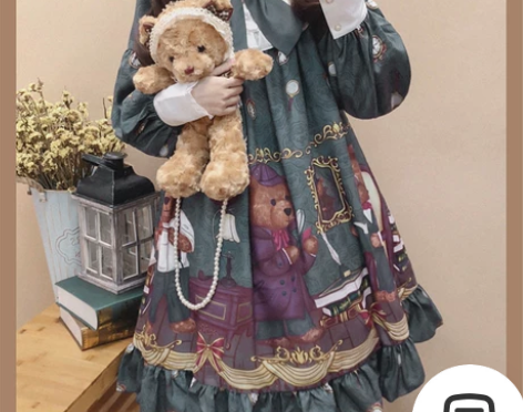 甜心贩售机原创Lolita裙侦探熊长袖OP...