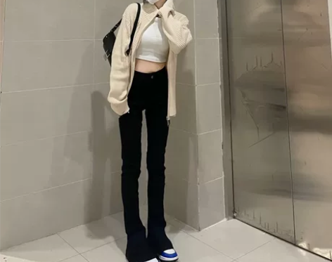 175高个子加长170马蹄牛仔裤女秋冬微喇...