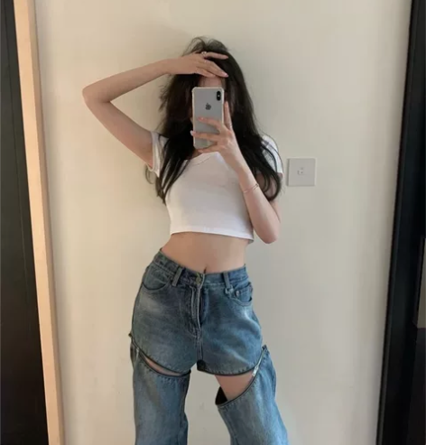 直筒牛仔裤女高腰显瘦设计感长裤 穿一次s码...