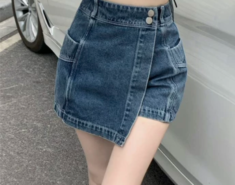 遮小肚子款胖mm高腰牛仔短裤女夏薄款显瘦设...