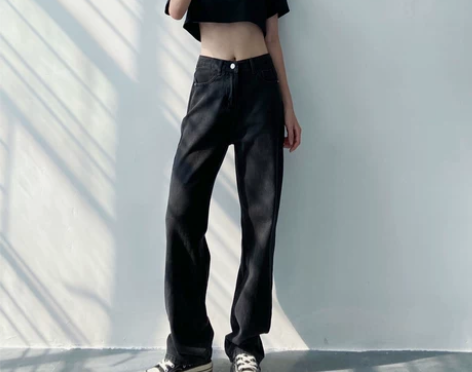 黑灰色高腰牛仔阔腿裤女2020春夏新款垂坠...
