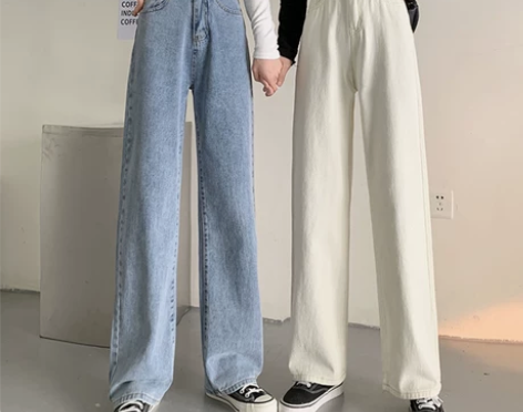 春秋季牛仔裤女2021新款直筒宽松阔腿裤小...