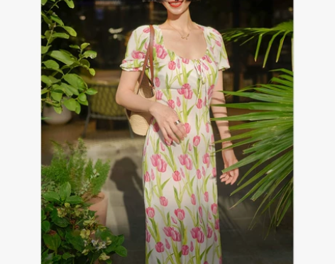 Daily Romance甜美郁金香印花重...