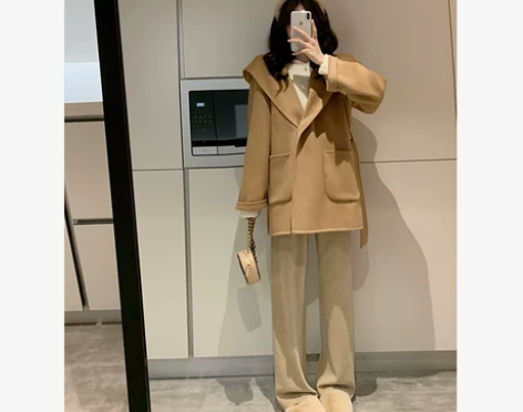 楚楚 阔腿裤秋冬女休闲高腰宽松直筒仿羊绒垂...