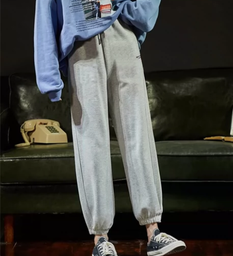 唐狮20秋冬新款加绒灰色运动裤女宽松束脚显...