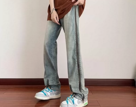 vibe美式裤子高街潮ins高街复古拉链牛...