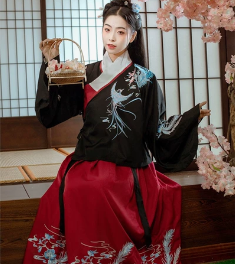 交领汉服 鸾凤黑色上袄,可小刀。全新L码。...