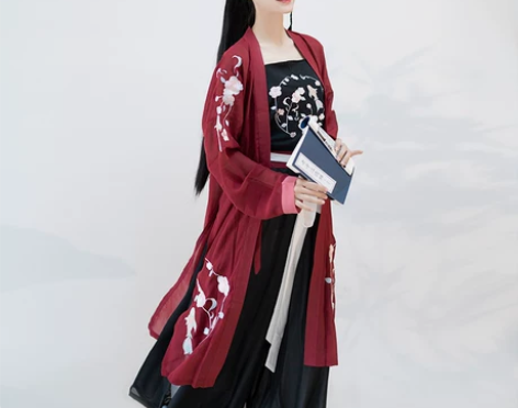 ?艺缕原创设计宋裤三件套长款褙子刺绣背心吊...