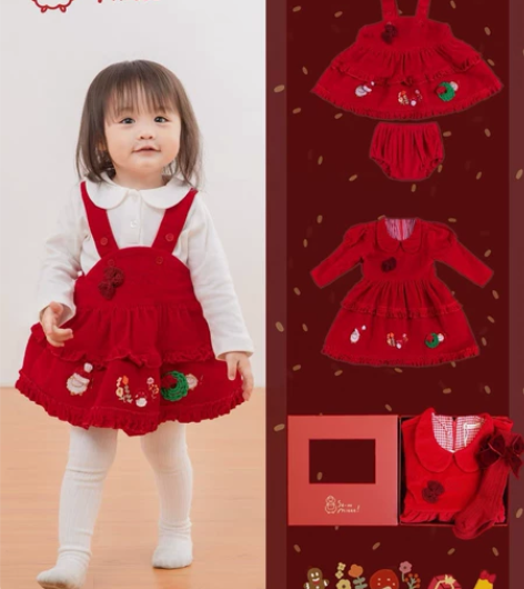 sanomieee女童宝宝圣诞新年连衣背带...