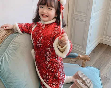 女童新年服拜年服中国风加厚唐装夹棉连衣裙姐...