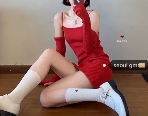 SEOUL韩风chic复古洋气小性感针织吊...
