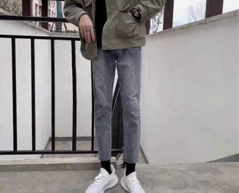 2022秋季浅蓝色复古牛仔裤韩版修身小直筒...