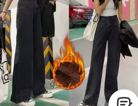 加绒加厚秋冬季牛仔裤女大码韩版高腰宽松显瘦...