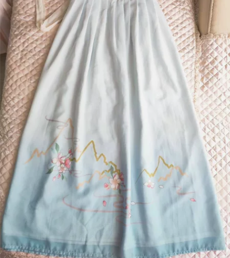 兰若庭汉服海棠春渐变印花明制半身裙借倾杯序...