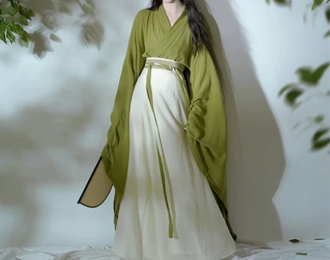 忆纱曼舞汉服 绿色女冬季改良魏晋风南北朝古...