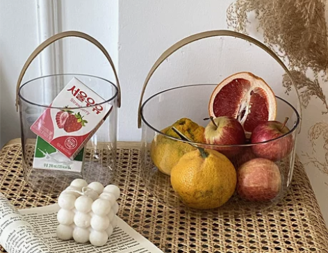 ins冷淡风PET透明水果收纳篮子植鞣革皮...