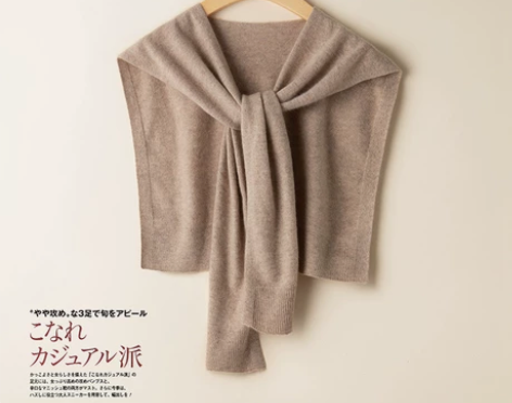秋冬羊绒围巾女系带针织披肩高端100%纯山...