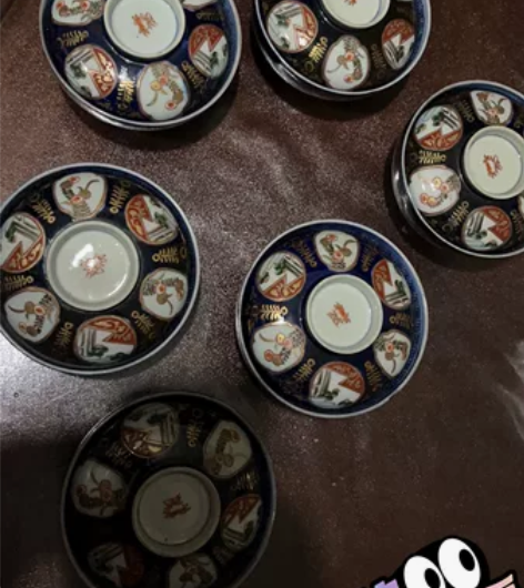 伊万里风描金彩绘盖碗,纯手绘盖碗,7个全品...
