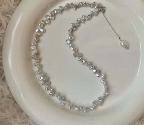 「纯手工全新」碎银子花瓣巴洛克珍珠项链 珍...