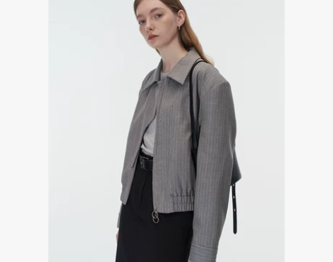 白弓时尚通勤 春季新款设计感翻领羊毛短外套女