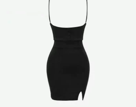 小个子辣妹修身黑色挂脖背带包臀裙女纯欲细腰...