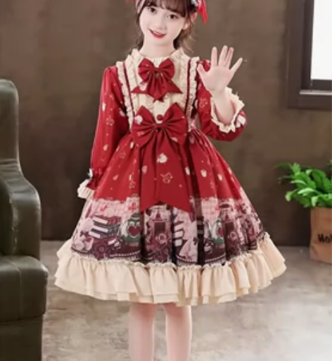 现货新年洛丽塔裙子爆米花lolita过年红...