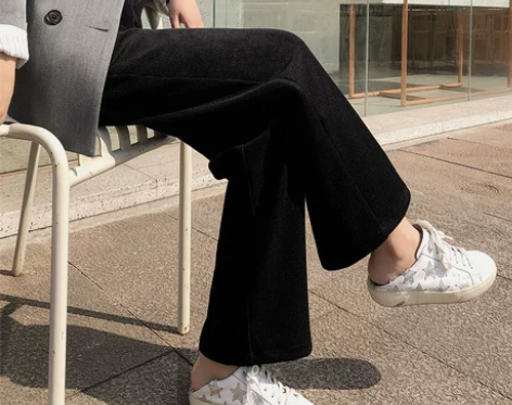 灯芯绒阔腿裤女秋冬高腰垂感针织直筒休闲裤宽...