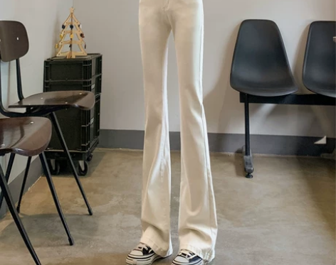 韩国高腰米白色牛仔裤女秋冬加绒大码修身显瘦...