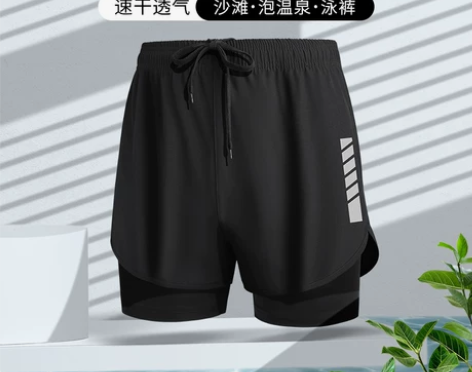 泳衣男士套装双层速干防尴尬宽松新款泳裤男款...