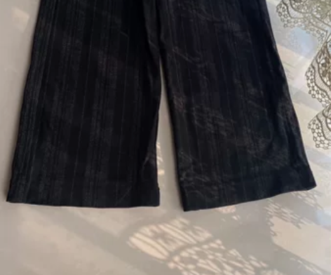 全新无吊牌秋冬厚款后腰松紧黑色条纹高腰阔腿...