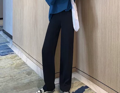 黑色阔腿裤女垂感裤子显瘦小个子宽松直筒西装...