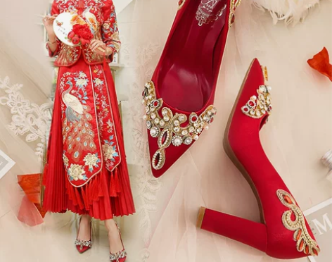 婚鞋女2021新款新娘鞋粗跟秀禾鞋结婚鞋子...