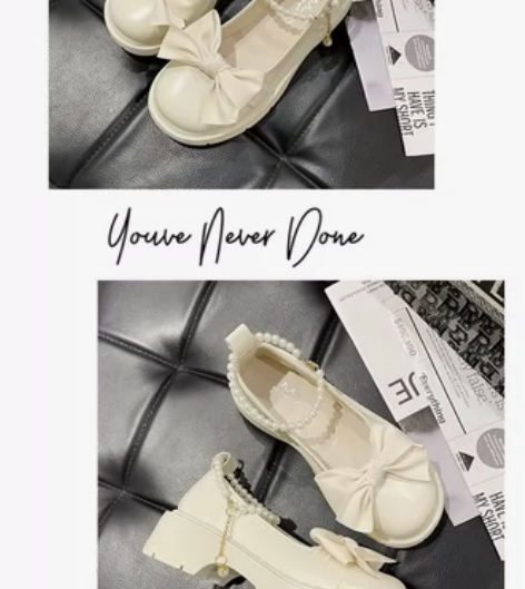 白色法式珍珠蝴蝶结玛丽珍鞋 全新，仅回来试...