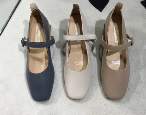 一字扣方头粗跟女鞋夏季单鞋法式玛丽珍鞋复古...