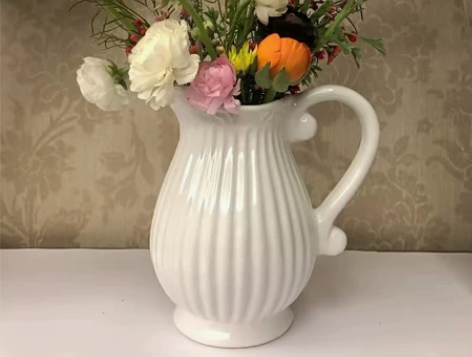 北欧陶瓷花瓶 奶壶单耳花瓶白色 现代简约客...