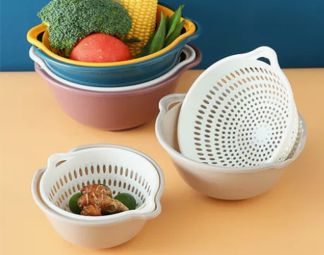 沥水篮三件套双层水果蓝客厅水果盘洗菜盆厨房...