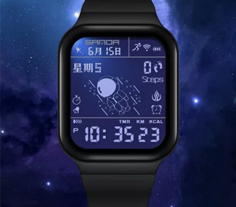 方形太空人计步智能手表男款初中高中学生青少...