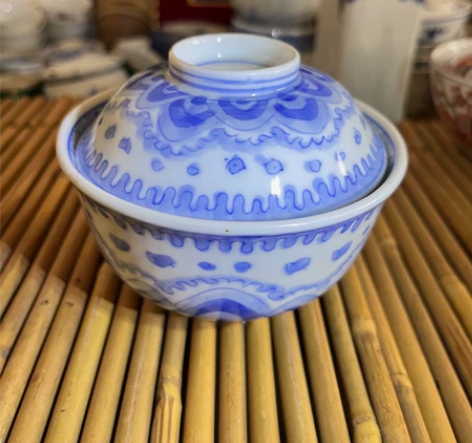 日本回流老青花盖碗，年代老物，包浆自然，完...