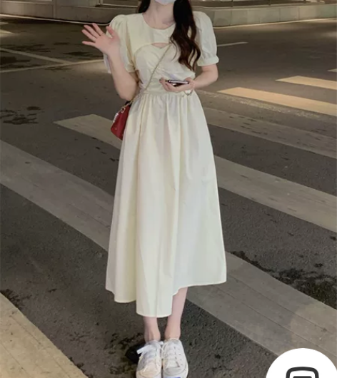 法式高级感奶呼呼设计感长裙子奶甜风收腰艺术...