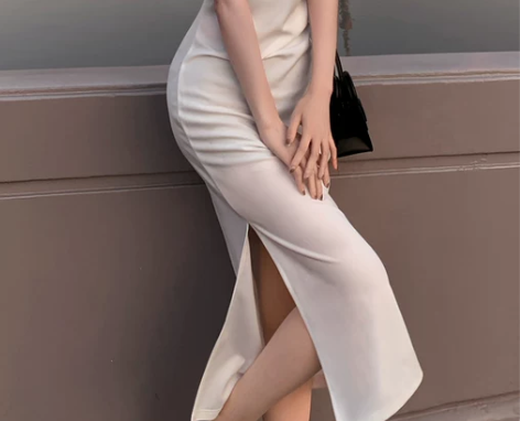 吊带裙一字肩连衣裙女高级感正式场合法式小白...